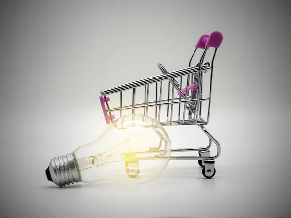 Lampje Het Winkelwagentje Witte Achtergrond Energie Bedrijfsbesparing — Stockfoto