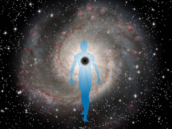 Figure Man Center Galaxy Black Hole Rebirth — Stock Photo, Image