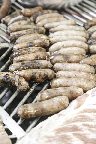 Porco Churrasco Detalhe Porco Assado Uma Grelha Carvão Vegetal Assado — Fotografia de Stock