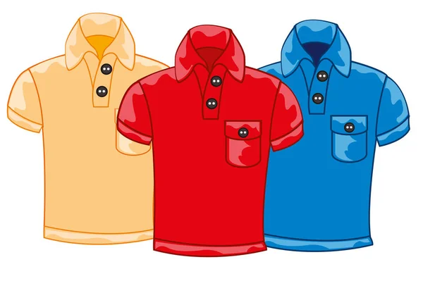 Ilustração Vetor Três Camisas Masculinas Vermelho Azul Enxofre Cor — Fotografia de Stock