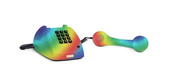 白色背景的古色古香的彩虹色电话 — 图库照片