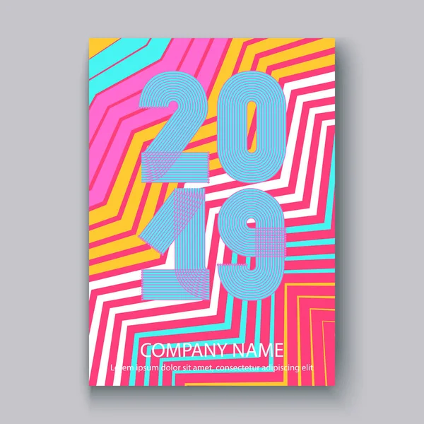 Cover Jahresbericht Zahlen 2019 Modernes Design Bunter Neon Zickzack Hintergrund — Stockfoto