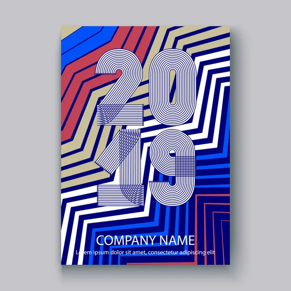 Cover Annual Report Numbers 2019 Modern Design Colorful Neon Zigzag — Stock Photo, Image