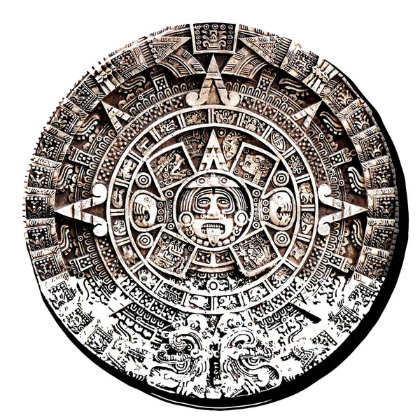 Maya Civilization Aztec Calendar Astronomy Tribal Ancient Stone Illustration — Stock Photo, Image