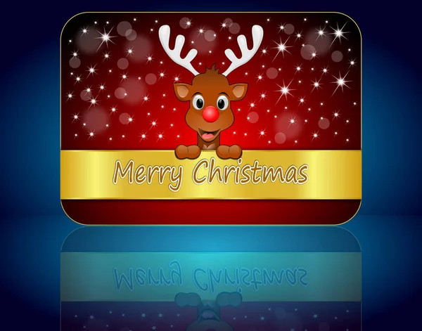 Rode Rendieren Wensen Merry Christmas Knop Blauwe Achtergrond Illustratie — Stockfoto