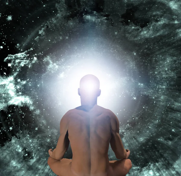 Человек Позе Лотоса Медитирует Перед Бесконечными Пространствами — стоковое фото