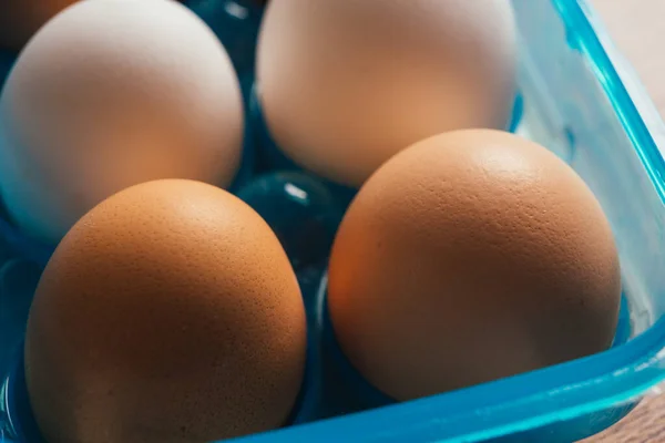 Verse Landelijke Eieren Een Blauwe Plastic Zak — Stockfoto