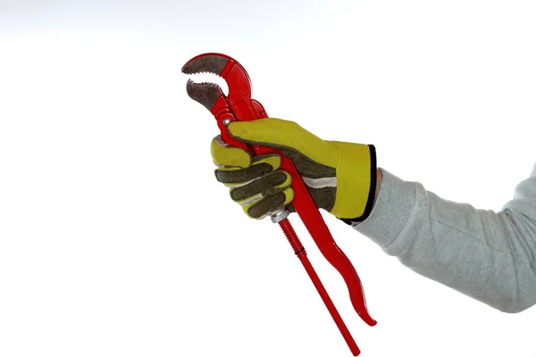 Worker Gloves Wrench Hand — Stock Photo, Image