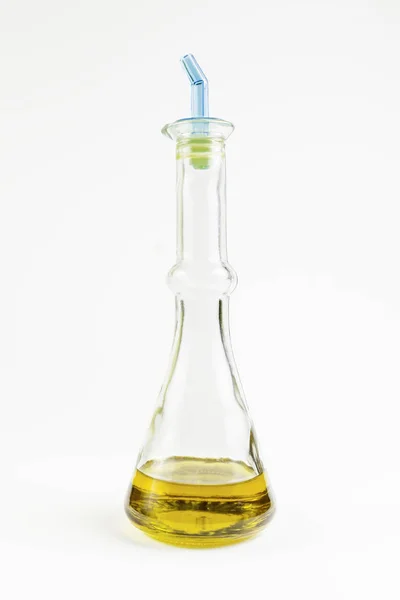 Flaska Med Jungfruolja Produkt Detalj Medelhavet Kost Mat Hälsosamt Levande — Stockfoto