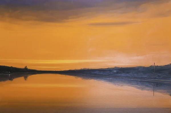 Målade Solnedgång Bild Detalj Handmålad Oljemålning Konst — Stockfoto