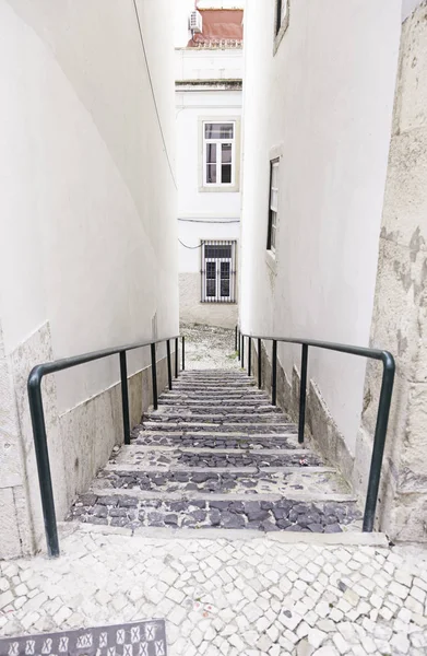 Escadas Pedra Velha Lisboa Detalhe Escadas Numa Rua Antiga Num — Fotografia de Stock