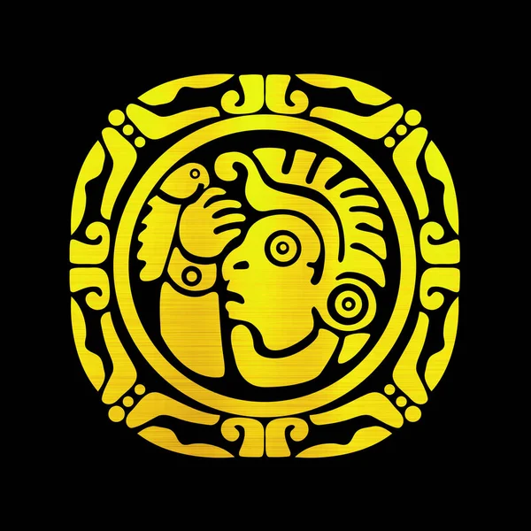 Maya Aztec Civilization Tribal Cult Spirit Engraving Golden Illustration — Stock Photo, Image