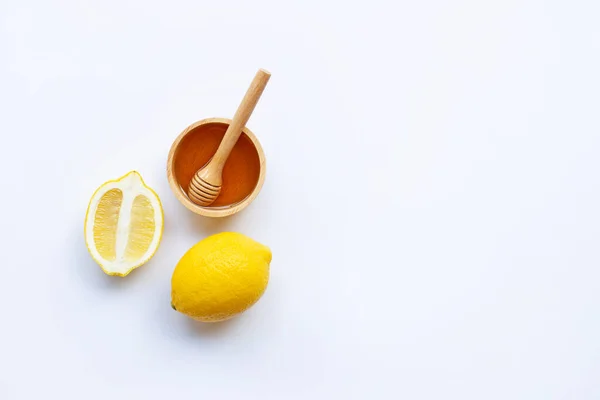 Miel Con Limón Sobre Fondo Blanco — Foto de Stock