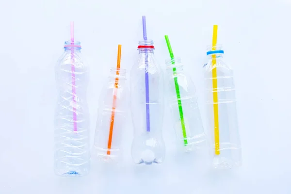 Contaminación Residuos Plásticos Botellas Plástico Pajitas Para Reciclar —  Fotos de Stock