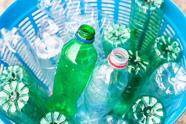 Plastic Bottles Blue Waste Basket — Stock Photo, Image