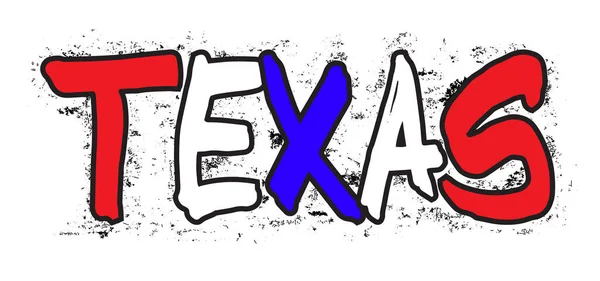 Słowo Texas Rozpylony Ścianie Kolorze Czerwonym Biało Niebieskim Białym Tłem — Zdjęcie stockowe
