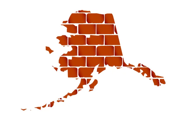 Úsek Cihlové Zdi Jako Pozadí Obrysové Mapy Státu Aljaška — Stock fotografie