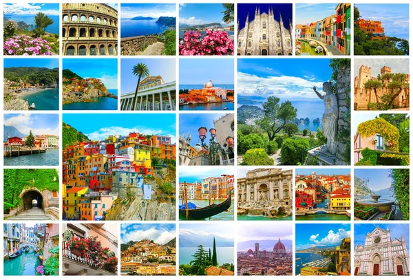 Kollázs Főbb Olasz Utazási Célpontok Fotók Olaszország Táj Garda Velence — Stock Fotó