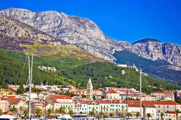 stock image Makarska waterfront and Biokovo mountain view, Dalmatia region of Croatia