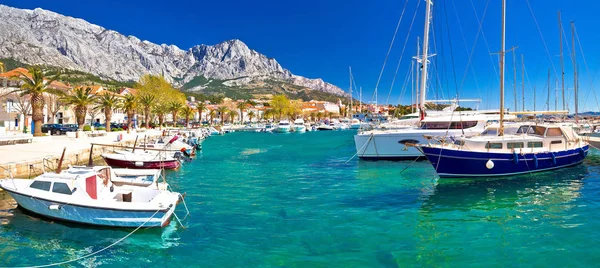 Idyllic Waterfront Baska Voda Panoramic View Town Makarska Riviera Dalmatia — Stock Photo, Image