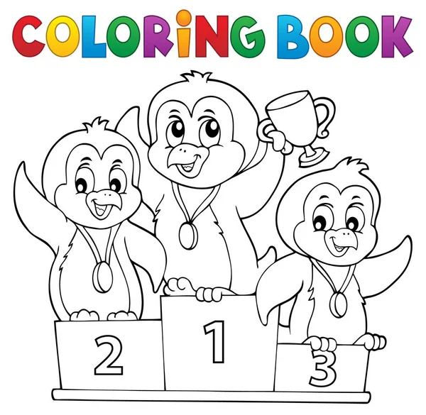 Coloring Book Penguin Winners Theme Picture Illustration — Stock Photo, Image