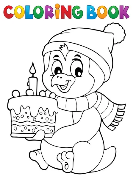 Coloring Book Penguin Cake Theme Picture Illustration — Stock Photo, Image