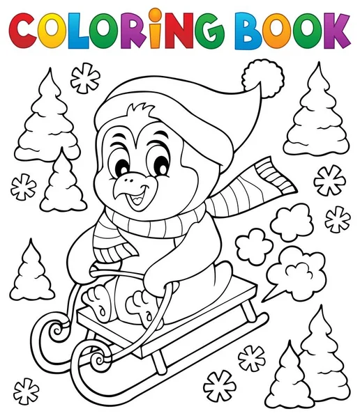 Coloring Könyv Szánkózás Pingvin Téma Kép Illusztráció — Stock Fotó