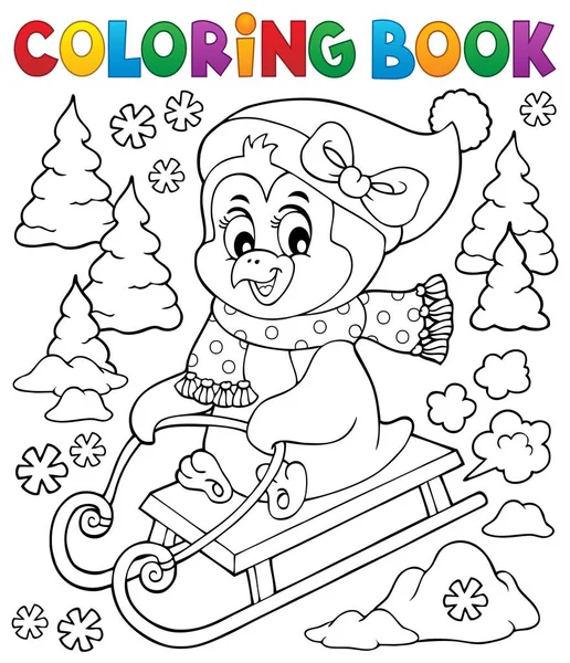 Coloring Book Sledging Penguin Theme Picture Illustration — Stock Photo, Image