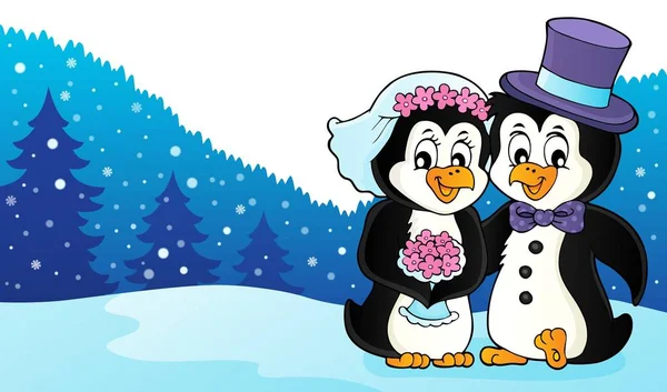Penguin Свадьба Тема Изображение Иллюстрация Рисунка — стоковое фото