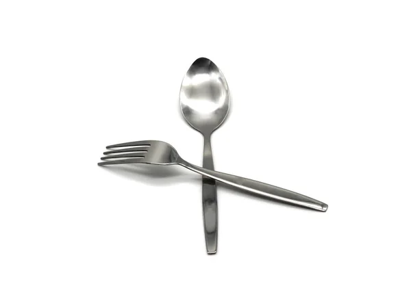 Stainless Steel Fork Spoon Isolated White Background — Stock Photo, Image