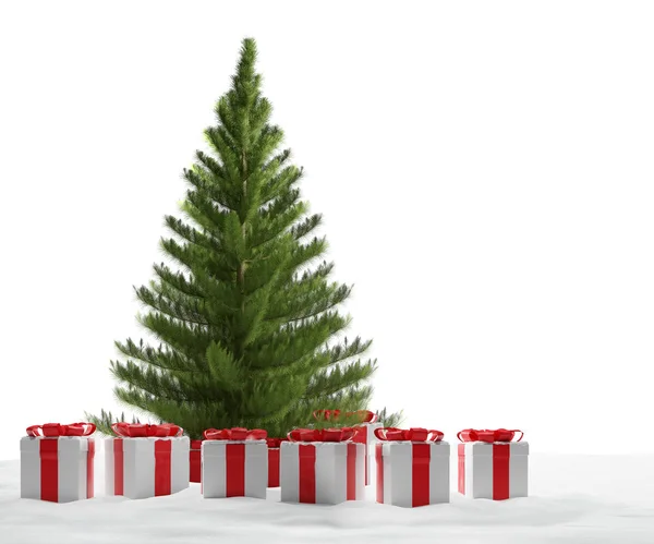 圣诞节礼物和圣诞节树3D插图 — 图库照片