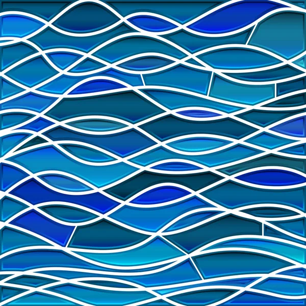Vetor Abstrato Fundo Mosaico Vidro Manchado Ondas Azuis — Fotografia de Stock