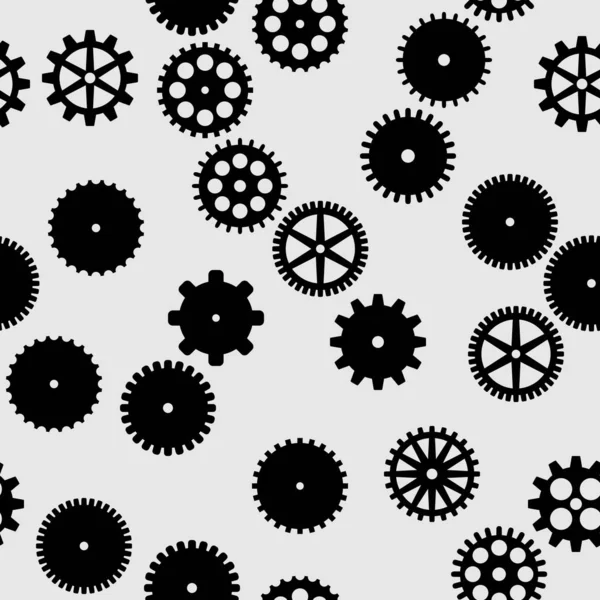 Abstract Vector Black Flat Gears Seamless Pattern Gray Background — Stock Photo, Image