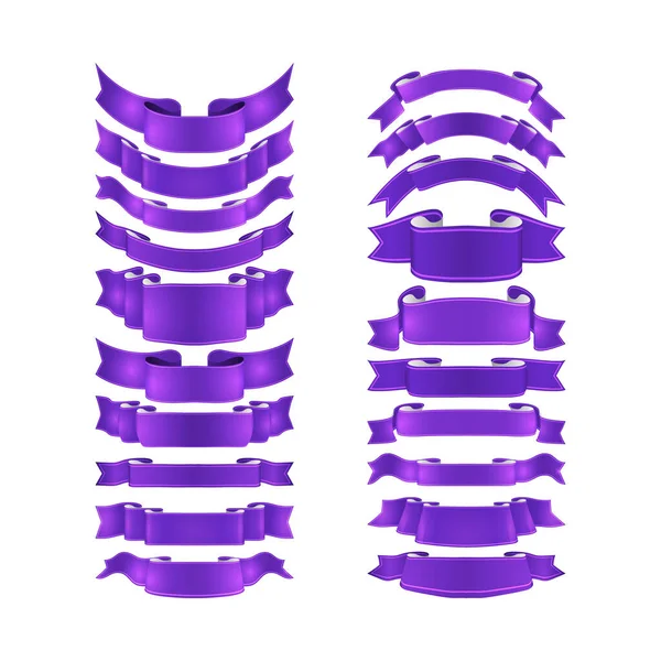 分離ベクトル色のサテン リボン セット 紫と紫 — ストック写真