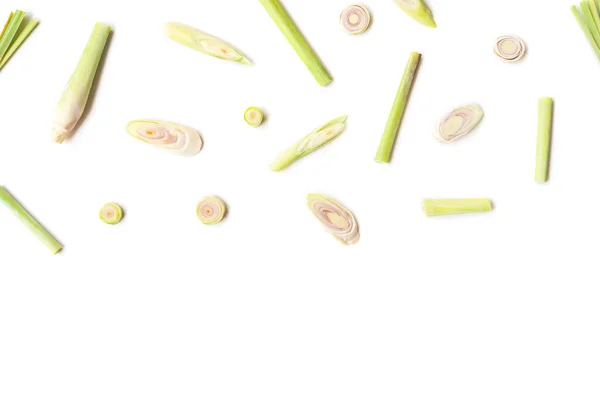 Fresh Green Lemongrass Slices Copy Space Isolated White Background — Stock Photo, Image