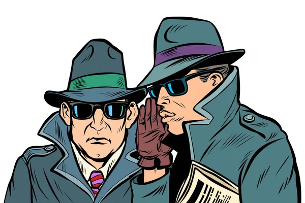 Two Secret Agents Whispering Comic Cartoon Pop Art Retro Vector — Stock Photo, Image