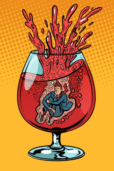 Piják Vína Muž Sklenky Alkoholu Komické Kreslené Pop Art Retro — Stock fotografie