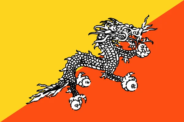 Národní Vlajka Bhútánu Drakem — Stock fotografie