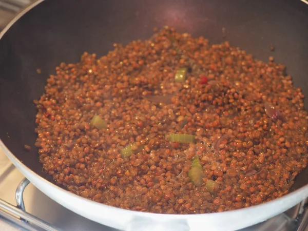 Memasak Lentils Pulse Legumes Sayuran Makanan Vegetarian — Stok Foto