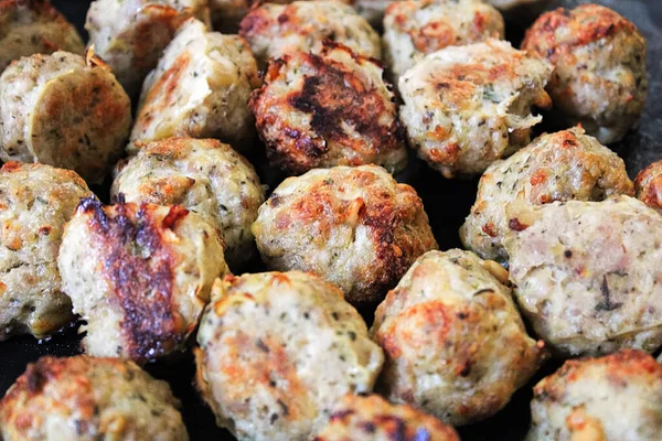Closeup Freshly Baked Parmesan Turkey Meatballs — Stock Photo, Image