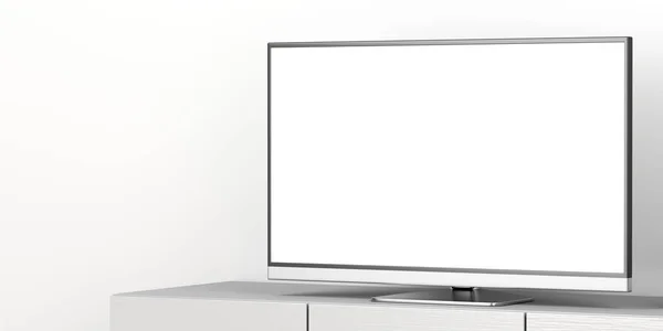 大的平板电视与空白屏幕上的电视立场 — 图库照片