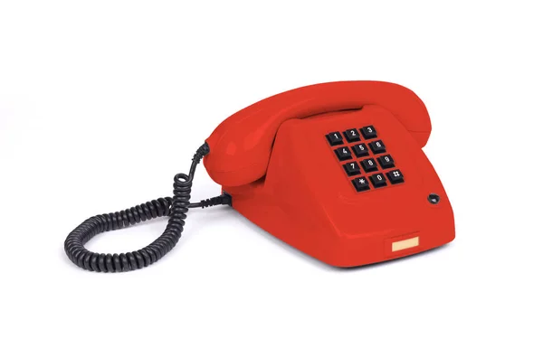 Vintage Röd Telefon Med Vit Bakgrund — Stockfoto