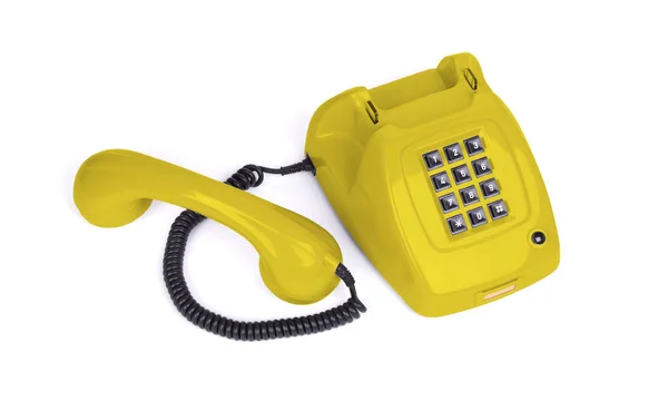 Vintage Žlutý Telefon Bílým Pozadím — Stock fotografie