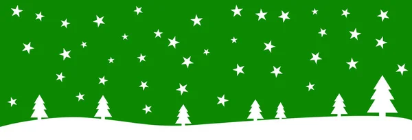 Green Background Banner Christmas White Fir Trees Stars — Stock Photo, Image