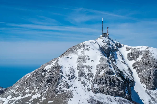 Impressionante Paisagem Inverno Montanha Stirovnik Pico Cume Mais Alto Parque — Fotografia de Stock