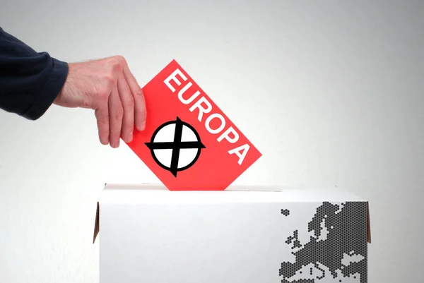 stock image Ballot box and hand with red envelope: Election in Europe