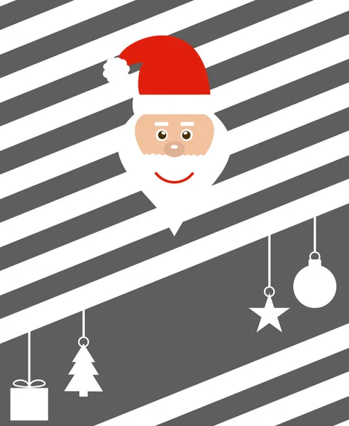 Freundlicher Weihnachtsmann Auf Hintergrund Mit Weißen Dunklen Streifen Und Weihnachtsdekoration — Stockfoto