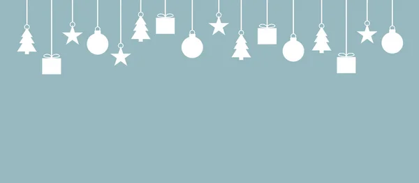 Branco Simples Decoração Natal Banner Fundo Azul — Fotografia de Stock