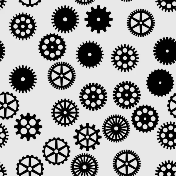 Abstract Vector Black Flat Gears Seamless Pattern Gray Background — Stock Photo, Image