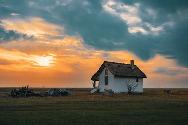 Sunset House Shepherds Hortobagy National Park Hungary Puszta Famous Ecosystems — Stock Photo, Image